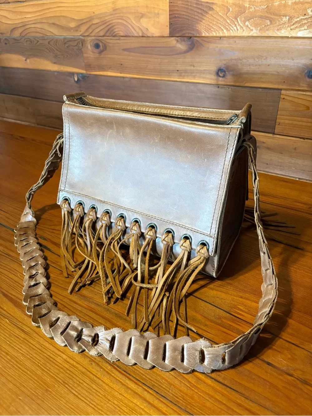 Women's Brown Leather Fringe Crossbody Bag by Saddleback Love 41